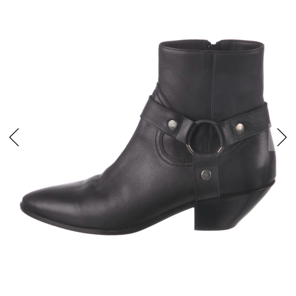 Saint Laurent Black Leather Moto Boots Sz 12 EU 42
